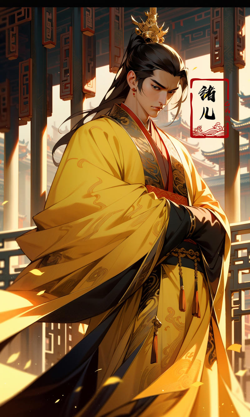 606247209521968581-673862447-Epic CG masterpiece, A Chinese Tang dynasty emperor,by guopei Wuxia,handsome, MAX Masculinity, straight crown, golden Taoist rob.jpg